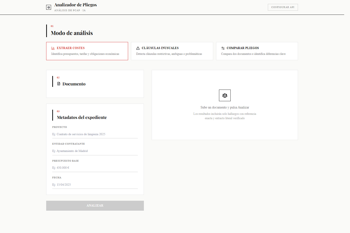 Analizador de Pliegos live app screenshot