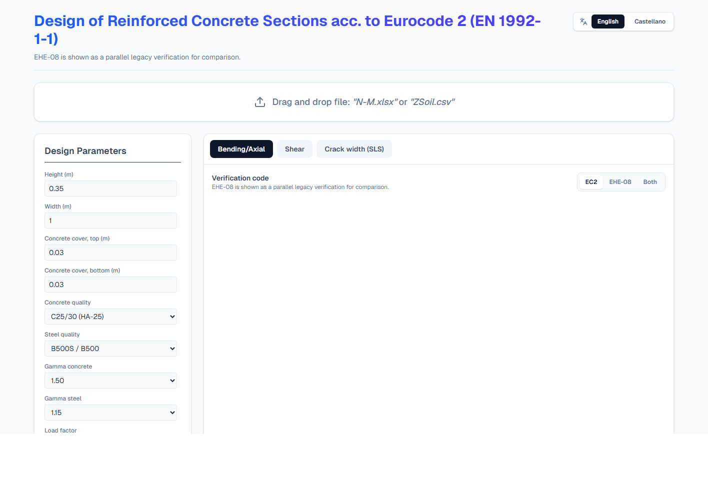 RC Interaction Diagram according to Eurocode 2 live app screenshot