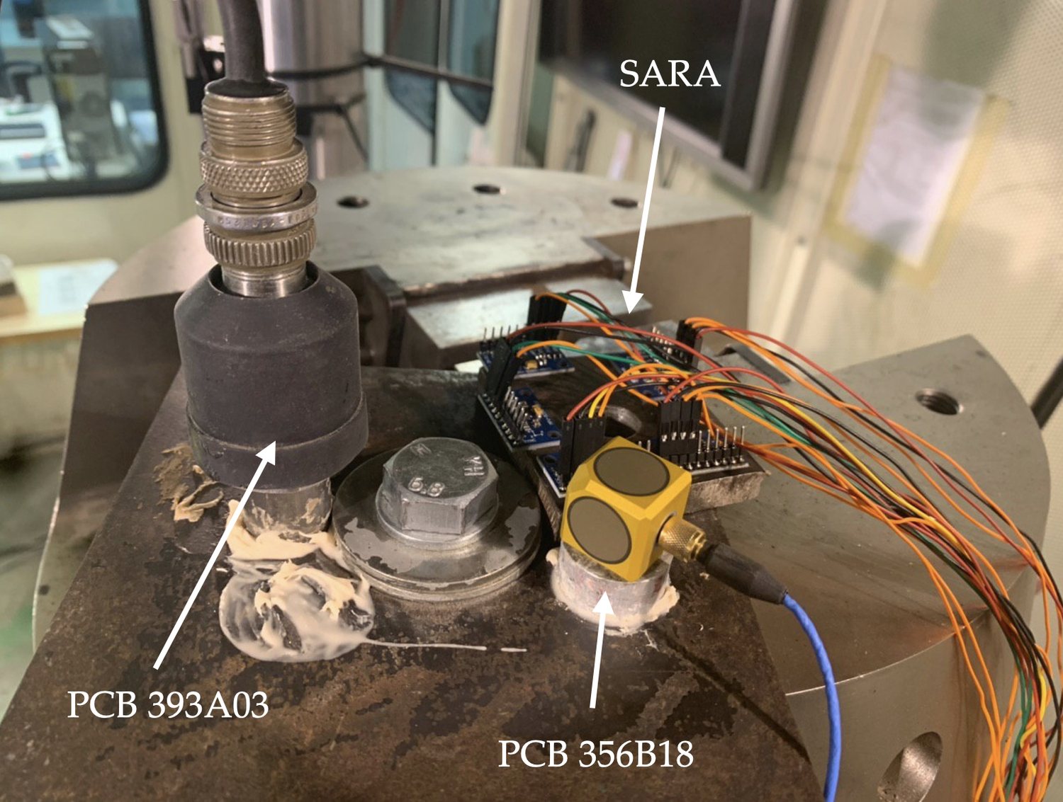 LARA prototype calibrated beside PCB reference accelerometers